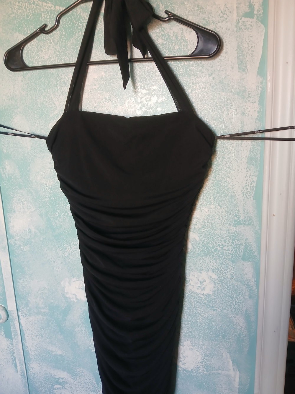 Forever 21 Black Halter Ruched Mini Dress